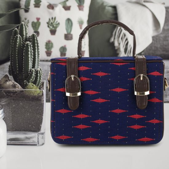 Picture of Multicolor Box Sling Bag - Blue color